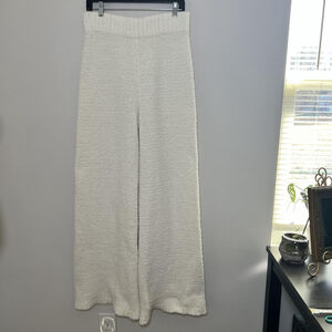 Skims Cozy Knit Pants L XL White Fuzzy Wide Leg Lounge Cozy Sweatpant Minimalist